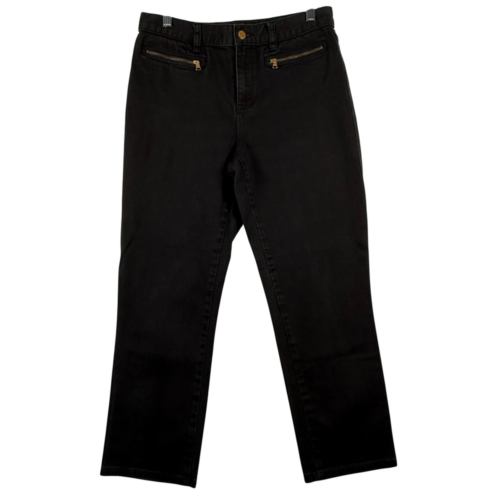 Lauren Ralph Lauren LRL 6 Jeans Black Straight Leg Zip Pocket Moto Biker Y2K GUC